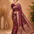 Wine Woven Golden Zari Chevron Pattern Design Fabric Pure Soft Chinon/Georgette Saree With Blouse Unstitched