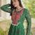 Green faux georgette bandhni print with kutchi patche work ruffle navratri gown