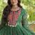 Green faux georgette bandhni print with kutchi patche work ruffle navratri gown