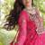 Pink faux georgette bandhni print with kutchi patche work ruffle navratri gown