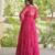 Pink faux georgette bandhni print with kutchi patche work ruffle navratri gown
