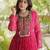Pink faux georgette bandhni print with kutchi patche work ruffle navratri gown
