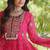 Pink faux georgette bandhni print with kutchi patche work ruffle navratri gown