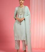 Light sea green organza sequin beads dabka work kurta set