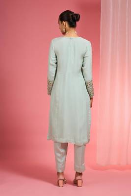Light sea green organza sequin beads dabka work kurta set 3
