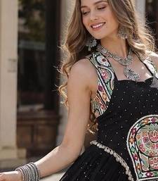 Black Rayon Readymade Navratri Lehenga Choli with Mirror Gamthi Work