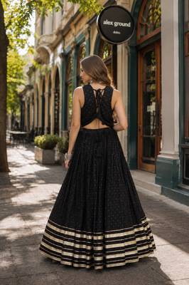 Black Rayon Readymade Navratri Lehenga Choli with Mirror Gamthi Work 3