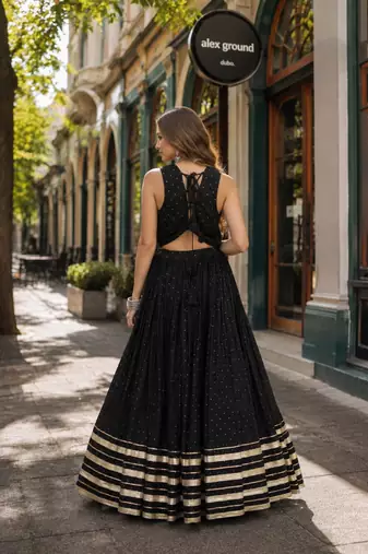Black Rayon Readymade Navratri Lehenga Choli with Mirror Gamthi Work