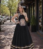 Black Rayon Readymade Navratri Lehenga Choli with Mirror Gamthi Work