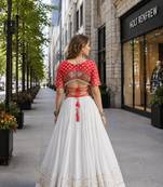 Rani&White Cotton Readymade Navratri Lehenga Choli with Bandhej & Embroidery Work