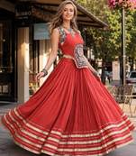 Orange Rayon Readymade Navratri Lehenga Choli with Mirror Gamthi Work