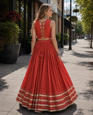 Orange Rayon Readymade Navratri Lehenga Choli with Mirror Gamthi Work 2