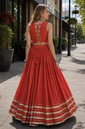 Orange Rayon Readymade Navratri Lehenga Choli with Mirror Gamthi Work