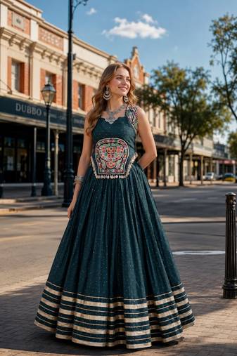 Green Rayon Readymade Navratri Lehenga Choli with Mirror Gamthi Work