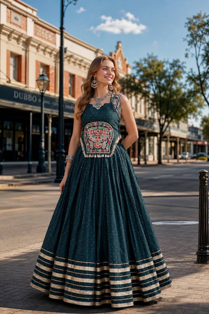 Green Rayon Readymade Navratri Lehenga Choli with Mirror Gamthi Work