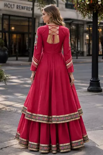 Red Cotton Readymade Navratri Lehenga Choli with Gamthi Thread & Mirror Work