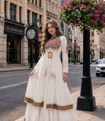 White Cotton Readymade Navratri Lehenga Choli with Zari & Mirror lace Work