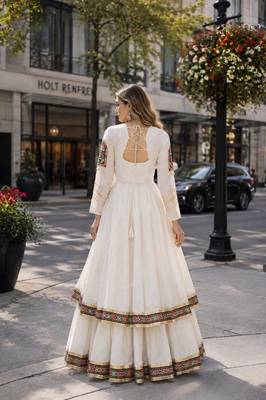 White Cotton Readymade Navratri Lehenga Choli with Zari & Mirror lace Work 2