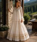 White Cotton Readymade Navratri Lehenga Choli with Zari & Mirror lace Work