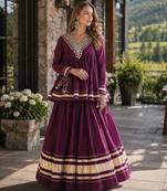 Purple Cotton Readymade Navratri Lehenga Choli with Zari & Mirror lace Work