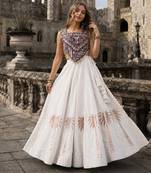 White Silk Blend Readymade Navratri Lehenga Choli with Kutchi Gamthi Work