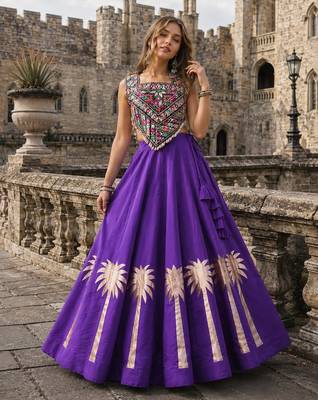 Violet Silk Blend Readymade Navratri Lehenga Choli with Kutchi Gamthi Work 1