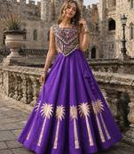 Violet Silk Blend Readymade Navratri Lehenga Choli with Kutchi Gamthi Work