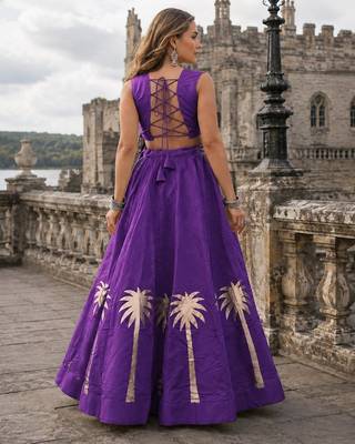 Violet Silk Blend Readymade Navratri Lehenga Choli with Kutchi Gamthi Work 2
