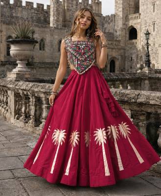 Red Silk Blend Readymade Navratri Lehenga Choli with Kutchi Gamthi Work 1