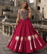 Red Silk Blend Readymade Navratri Lehenga Choli with Kutchi Gamthi Work