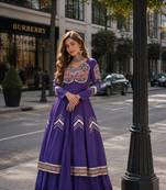 Violet Cotton Readymade Navratri Lehenga Choli with Gamthi Thread & Mirror Work