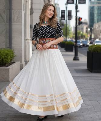 Blue&White Cotton Readymade Navratri Lehenga Choli with Bandhej & Embroidery Work 2