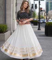 Blue&White Cotton Readymade Navratri Lehenga Choli with Bandhej & Embroidery Work
