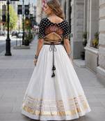 Black&White Cotton Readymade Navratri Lehenga Choli with Bandhej & Embroidery Work