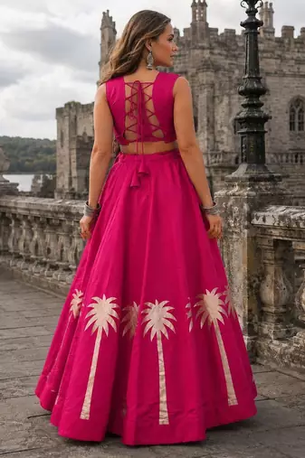 Rani Silk Blend Readymade Navratri Lehenga Choli with Kutchi Gamthi Work