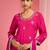 Hot pink viscose chinon chiffon silver hand embroidered sharara set