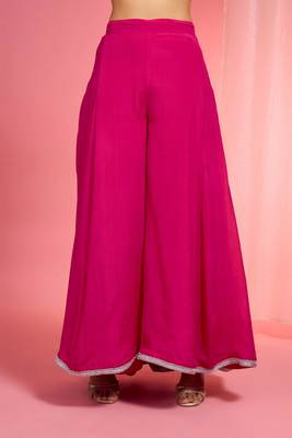 Hot pink viscose chinon chiffon silver hand embroidered sharara set 4