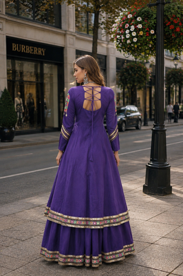 Violet Cotton Readymade Navratri Lehenga Choli with Gamthi Thread & Mirror Work 2