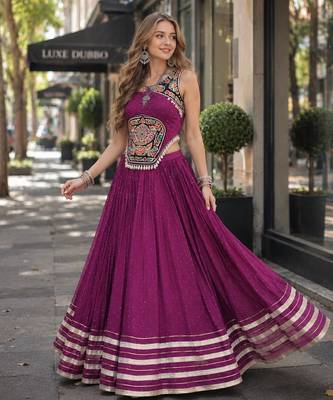 Purple Rayon Readymade Navratri Lehenga Choli with Mirror Gamthi Work 1