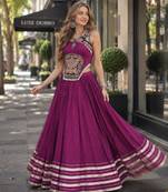 Purple Rayon Readymade Navratri Lehenga Choli with Mirror Gamthi Work