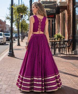 Purple Rayon Readymade Navratri Lehenga Choli with Mirror Gamthi Work 2