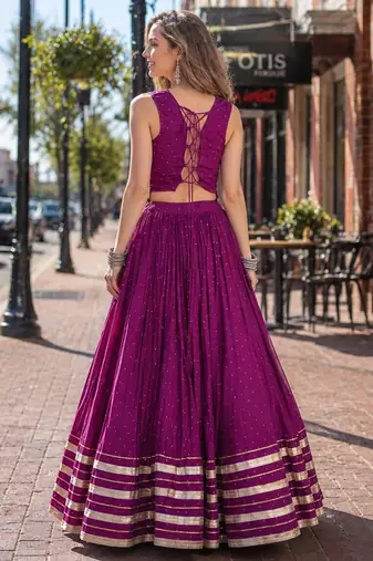 Purple Rayon Readymade Navratri Lehenga Choli with Mirror Gamthi Work