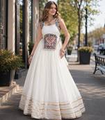 White Rayon Readymade Navratri Lehenga Choli with Mirror Gamthi Work