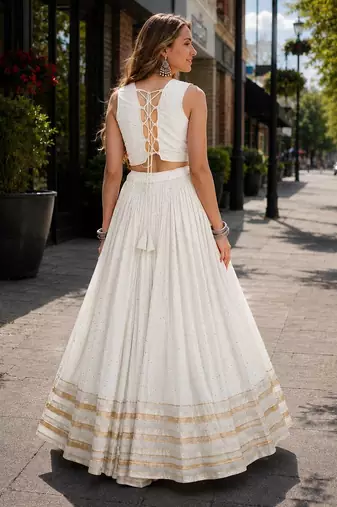 White Rayon Readymade Navratri Lehenga Choli with Mirror Gamthi Work