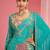 Teal viscose organza handwork highlighted printed sharara set