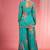 Teal viscose organza handwork highlighted printed sharara set