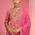 Hot pink viscose organza handwork highlighted printed sharara set