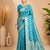 Teal Blue Woven Golden Zari Chevron Pattern Design Fabric Pure Soft Chinon/Georgette Saree With Blouse Unstitched