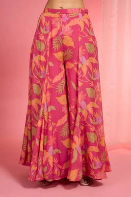 Hot pink viscose organza handwork highlighted printed sharara set 4