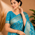 Teal Blue Woven Golden Zari Chevron Pattern Design Fabric Pure Soft Chinon/Georgette Saree With Blouse Unstitched